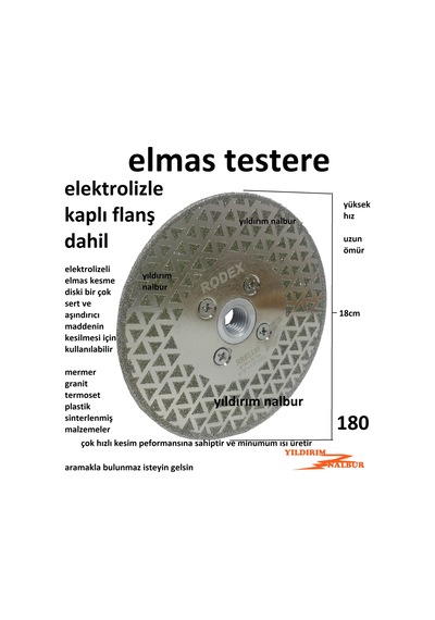 Elmas Daire Testere Flanşlı Mermer Kesici 180 Turbo Elmas Granit