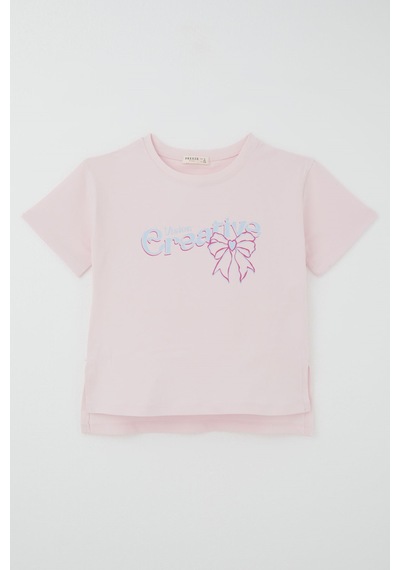 Breeze Kız Çocuk Pantolonlu Takım İlham Temalı Fiyonk Baskılı Yırtmaçlı 8-14 Yaş , Pembe