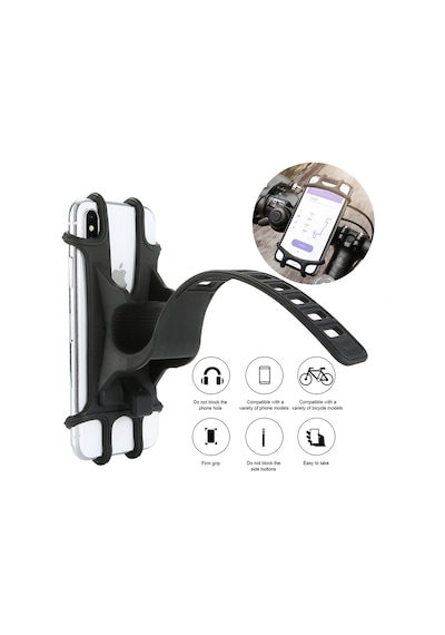 Bisiklet Telefon Tutucu Bike Holder Esnek 4.5-6 İnç Destekler Siyah