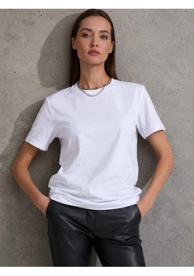Mareandpanda Unisex Kısa Kollu Bisiklet Yaka Basic Viskon Bluz Beyaz