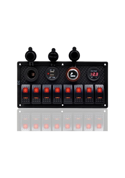 Bfy Switch Panel 8'Li +Usb+Plastik Çakmaklık+ Çakmak+ Voltmetre Kırmızı