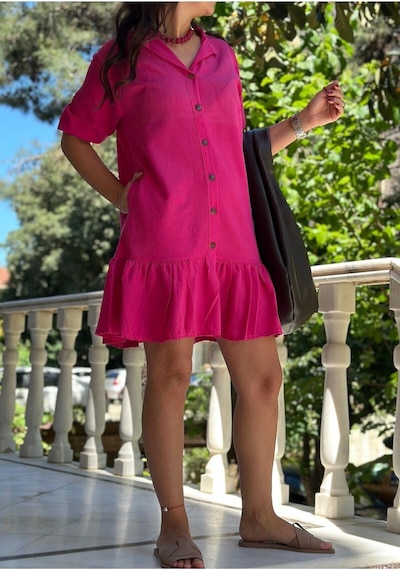 Lasorella Butik Kadın Düğmeli Elbise Pembe