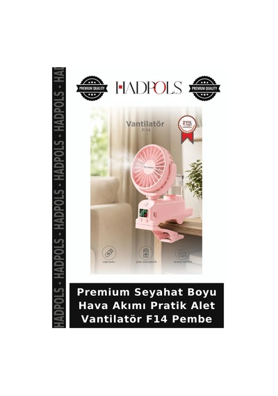 Premium Seyahat Boyu Hava Akımı Pratik Alet Vantilatör F14 Pembe