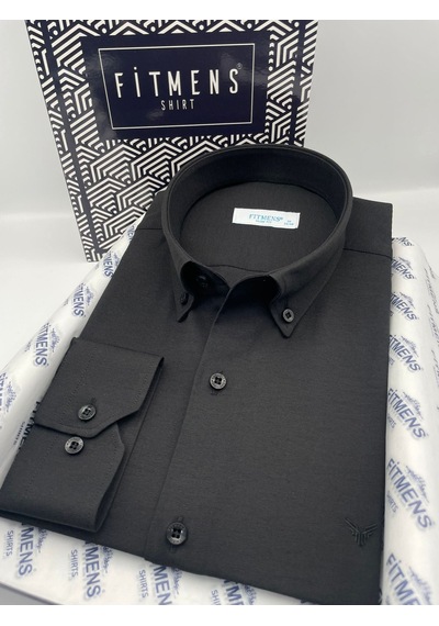 Slim Fit Uzun Kol Pamuklu Hediye Kutulu Kolay Ütülenebilir Erkek Gömlek Fs-002225 - Siyah-1776