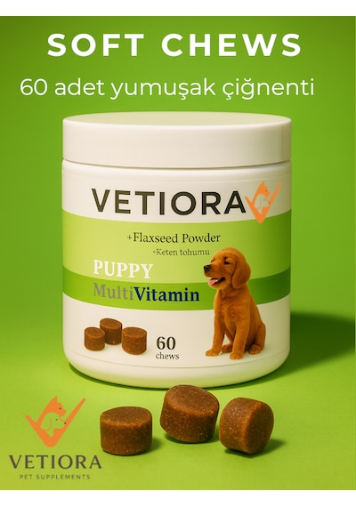 Vetiora Yavru Köpeklere Özel Multivitamin Güçlü Ve Tüyler. Çiğnenebilir Tablet, 150 Gr
