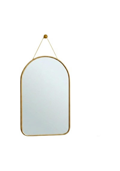 Deinhaus Dekoratif Duvar Aynası, 23x40 Cm, İnce Goldmetal Çerçeve, Kemer Tasarım, Sarı Askı İpli, Modern Stil, Diğer