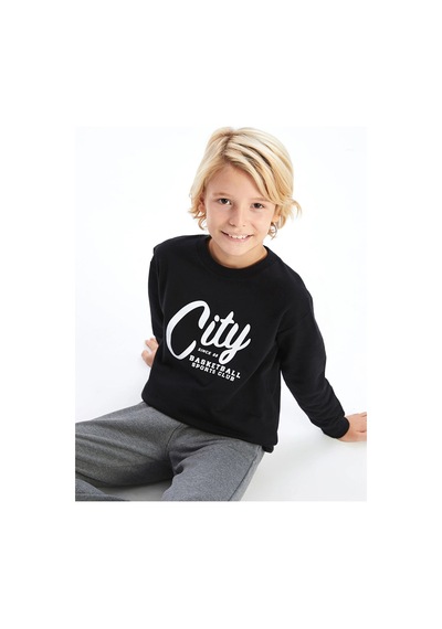 LC Waikiki Bisiklet Yaka Erkek Çocuk Sweatshirt Siyah