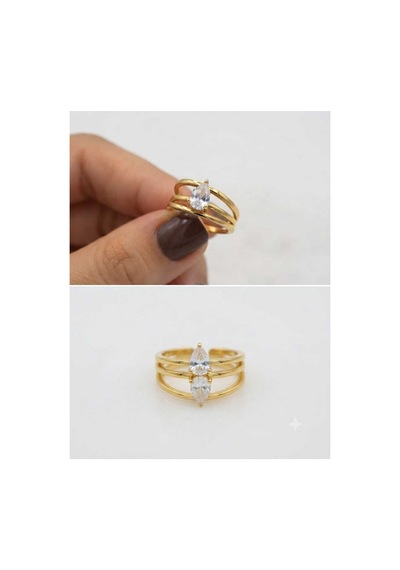 Damla Kesim İri Taşlı 3 Şeritli Aura Pear Ayarlanabilir Çelik Yüzük-gold - Genel Markalar - Çok Renkli - Stk-dln-00002 Damla Kesim İri Taşlı 3 Şeritli Aura Pear Ayarlanabilir Çelik Yüzük-gold - Genel Markalar - Çok Renkli - Stk-dln-00002