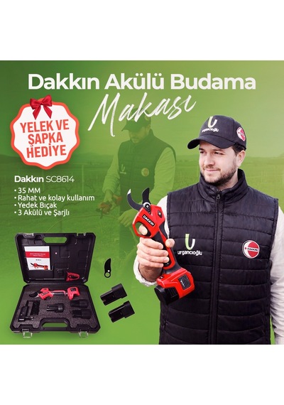 Sc-8614 Üç Akülü Şarjlı Budama Makası 35mm+şapka+yelek Set