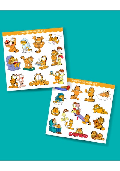 Garfield 2 Li Sticker Set Parlak Kağıt-animasyon Çıkartmaları Garfield Kedi Etiket Yapıştırmaları Minithingsart
