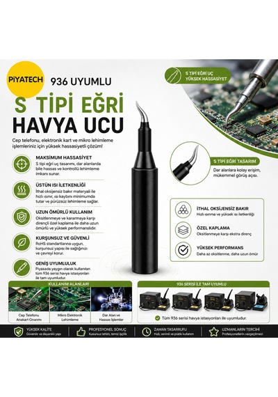 936 Uyumlu S Tipi Eğri Havya Ucu Kurşunsuz Mikro Lehimleme Ve Telefon Tamir Ucu