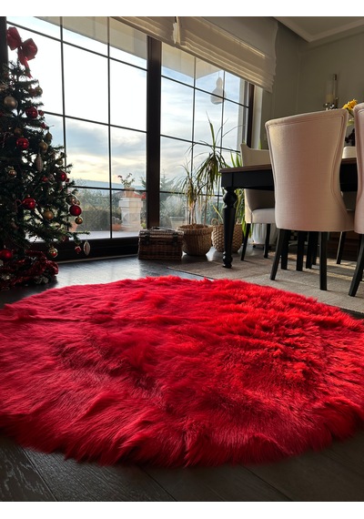 A Post Kırmızı Yumuşak Dokulu Peluş Halı Yuvarlak