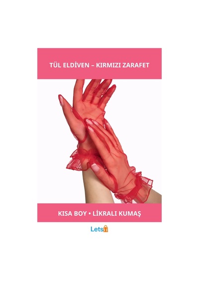 Letsii Kısa Boy Likralı Güpürlü Yetişkin Tül Eldiven Kırmızı Çok Renkli