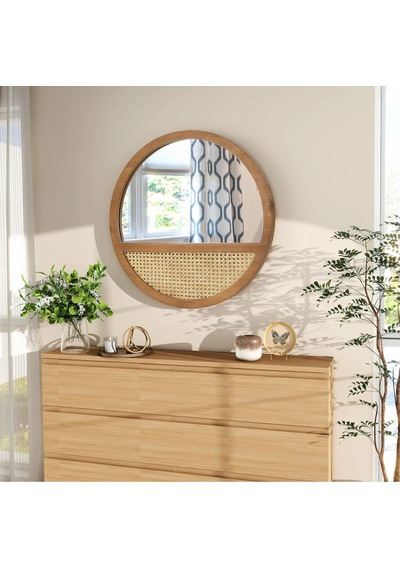 Phellos Dresuar Aynası - Dekoratif Rattan Ayna Ahşap