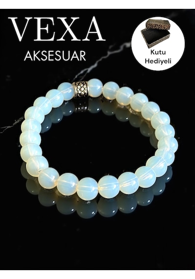 Opal Taşı Bileklik Doğaltaş Bileklik Opal Taşı Ay Taşı 8mm - Kutu Hediyeli Çok Renkli