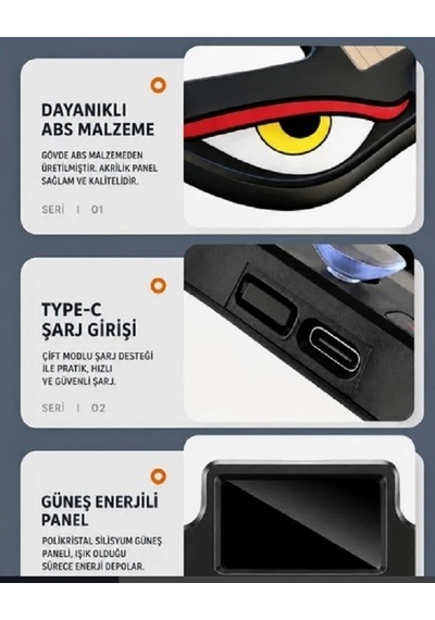 Solar Devil Eyes Araç Işıkları Ön - Arka Cam Güneş Enerjili - Usb Bağlantılı Led Kırmızı-Gri