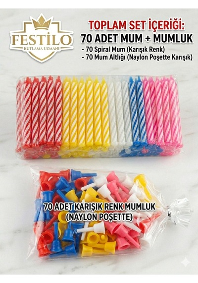 Pasta Mumu 70 Li Mum Altlığı 70 Adet Pasta Mum Seti 140 Parça Karışık