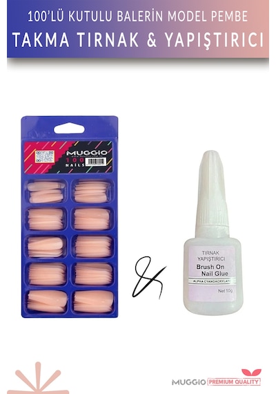 Muggio Balerin Protez Takma Tırnak 100'lü + Tırnak Yapıştırıcı 10 G