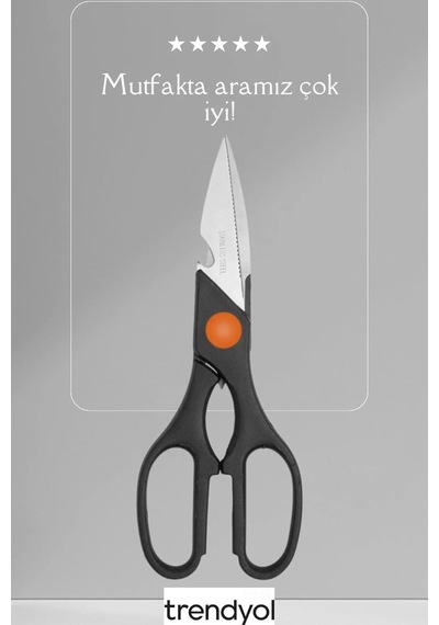 Çok Amaçlı Mutfak Makası, Paslanmaz Çelik Bıçak, Ergonomik Tasarım, Siyah