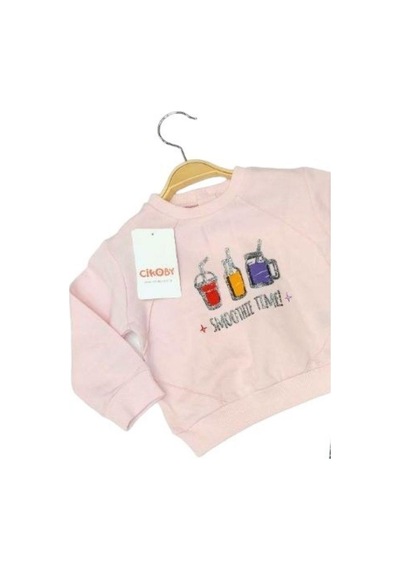 Çikoby Kız Bebek Smoothie Sweat Pitikare Pantolonlu Takım-13579 Pudra