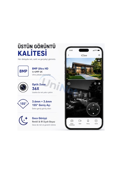 Uninet 4g Sim Kartlı Solar Çift Güneş Panelli 80 Watt 36x Optik Zoomlu Çift Kameralı Güvenlik Kamerası Router Özellikli