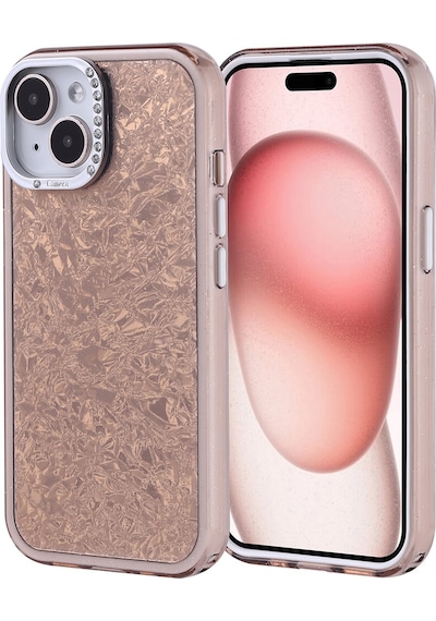 Apple Uyumlu iPhone 15 Kılıf Taşlı Tasarımlı Zore Kapi Kapak Gold