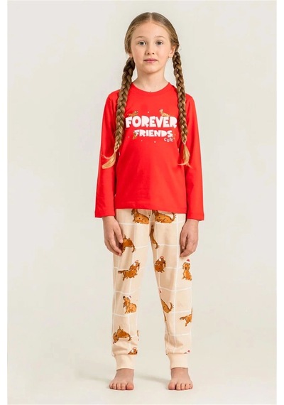 Rolypoly Kız Çocuk Baskılı Pijama Takımı Kırmızı Rp3907-3