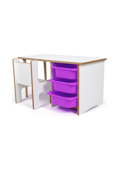 3 Çekmeceli Oyun, Aktivite, Etkinlik Masası, Beyaz-lila, 18mm Mdf Beyaz - Lila