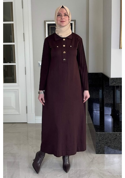 Rabia Şamlı Beste Triko Elbise Acı Kahve Normal