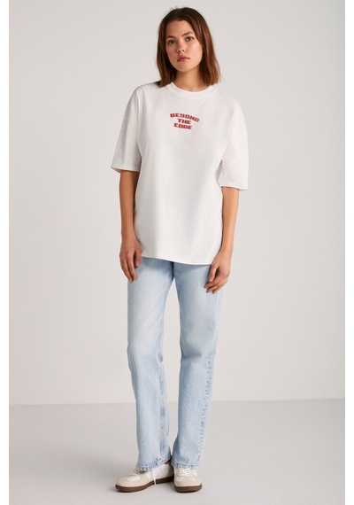 Grımelange Arcadıa Kadın Arka Ve Önü Yazi Detaylı Ekru/kırmızı T-shirt