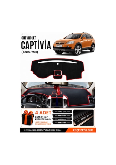 Chevrolet Captiva 2008-2011 Uyumlu Torpido Örtüsü, Torpido Kılıfı - Siyah Kırmızı