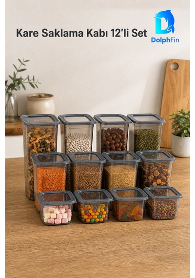 Kare Saklama Kabı 12'li Set Siyah 650-1900 Ml