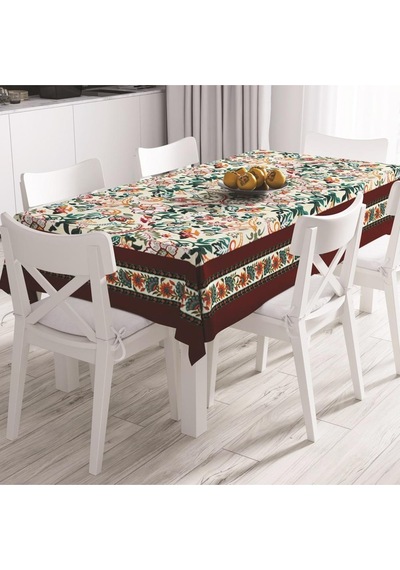 Colorful Leaves Masa Örtüsü - Renkli Yapraklar Ince Keten Uluslararası Yıkama Ve Solmama Sertifikası Çok Renkli