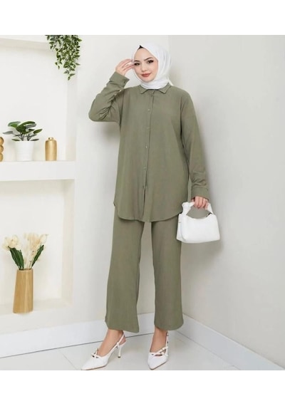 Lovie Moda Kadın İkili Bürümcük Takım Haki