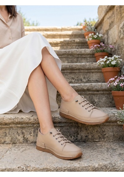 Nesilshoes Nesil Shoes Spil Rc1 Bej Hakiki Deri Kadın Ayakkabı