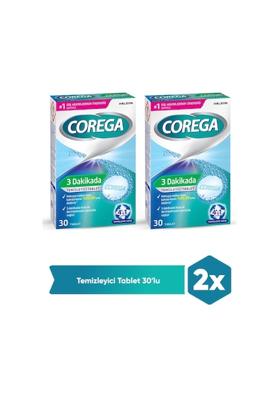 Corega 3 Dakikada Protez Temizleyici Tablet 30'lu x 2 Paket