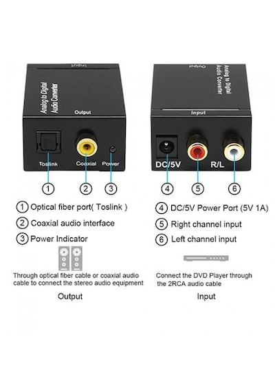 Rca To Optik Toslink Çevirici Analogdan Dijitale Ses Dönüştürücü