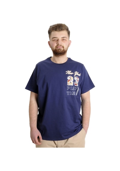 Mode Xl Büyük Beden Erkek T-Shirt New York 23113 Indigo 001