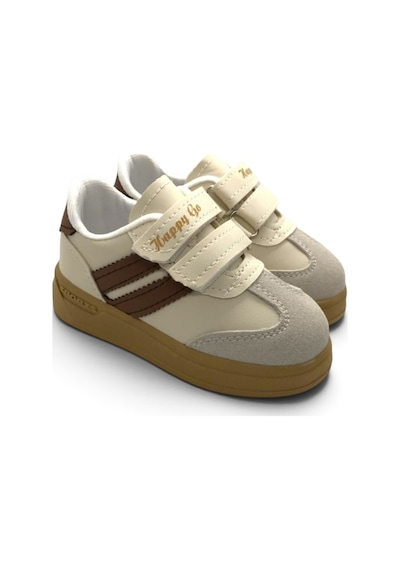 Unisex Çocuk Cırtlı Hafif Kaymaz Taban Işıklı Spor Ayakkabı Sneaker Bej