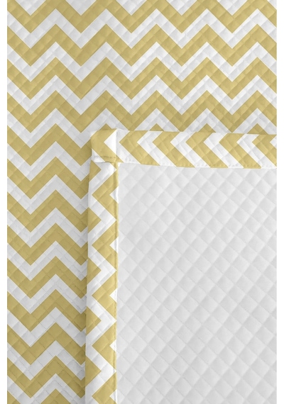 Hardal Zigzag Geometrik Genç Odası Tek Kişilik Pike Takımı - Modern 160x220 Cm Kapitone Yatak Örtüsü Ahenkli Çiy Anısı