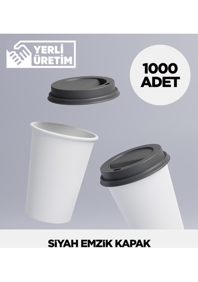 8 Oz Emzik Kapak Siyah 1.000 Adet Beyaz