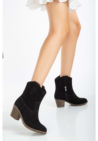 Analin Shoes Kadın Hakiki Deri Western Kovboy Bot Siyah Süet