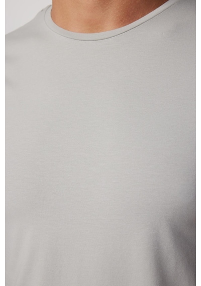 Tudors Slim Fit Bisiklet Yaka Düz Basıc Kısa Kol Gri Erkek T-Shirt-27717-Gri