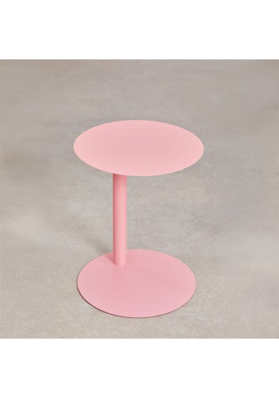 Paledin Design Magna Yan Sehpa Modern Yuvarlak Çelik Koltuk Yanı Sehpası Granit Grisi 40x40x50 Cm Pembe