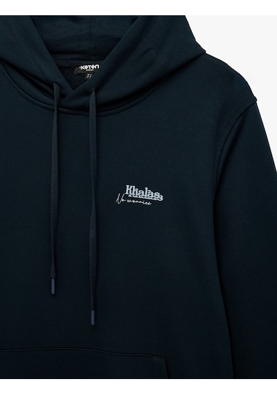 Koton Üç İplik Uzun Kollu Baskılı Kapşonlu Sweatshirt Lacivert 7wam70104mk