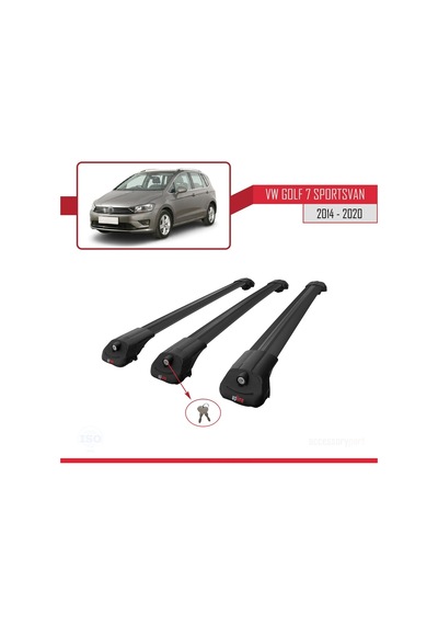 Volkswagen Golf 7 Sportsvan 2014-2020 Arası İle Uyumlu Ace-1 Ara Atkı Tavan Barı Siyah 3 Adet Bar