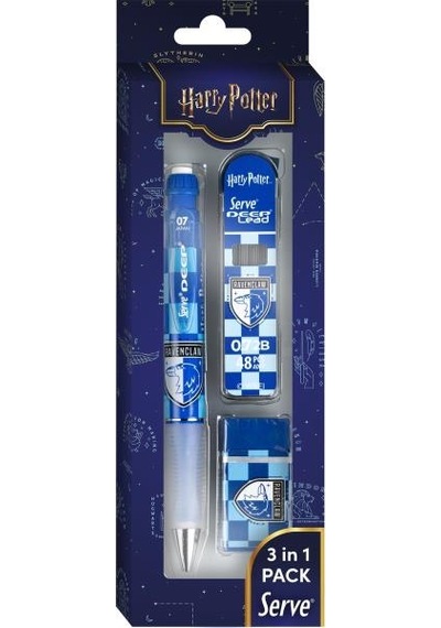 Serve Deep Üçlü Set 0.7 Mm Mekanik Versatil Kalem Harry Potter Ravenclaw Damalı - Mavi Çok Renkli