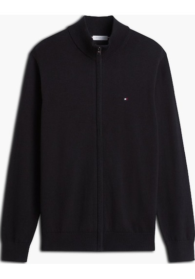 Tommy Hilfiger Essentıal Cotton Zıp Thru Erkek Siyah Kazak - Mw0mw36517
