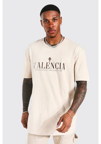 Altamira Erkek Bej Valencia Baskılı Oversize Tshirt 001