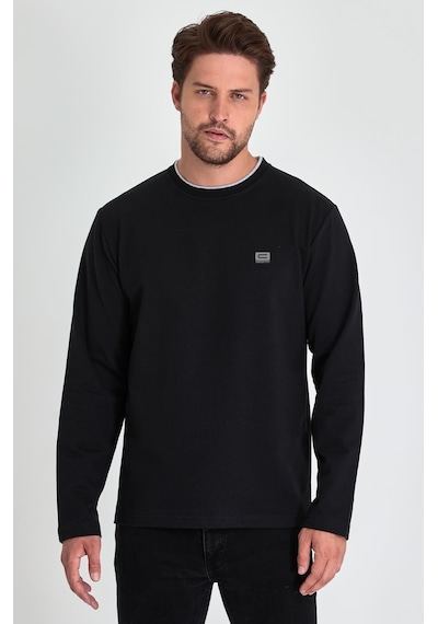 Comeor Çift Bisiklet Yaka Baskı Detaylı Standart Fit Erkek Sweatshirt Siyah 001